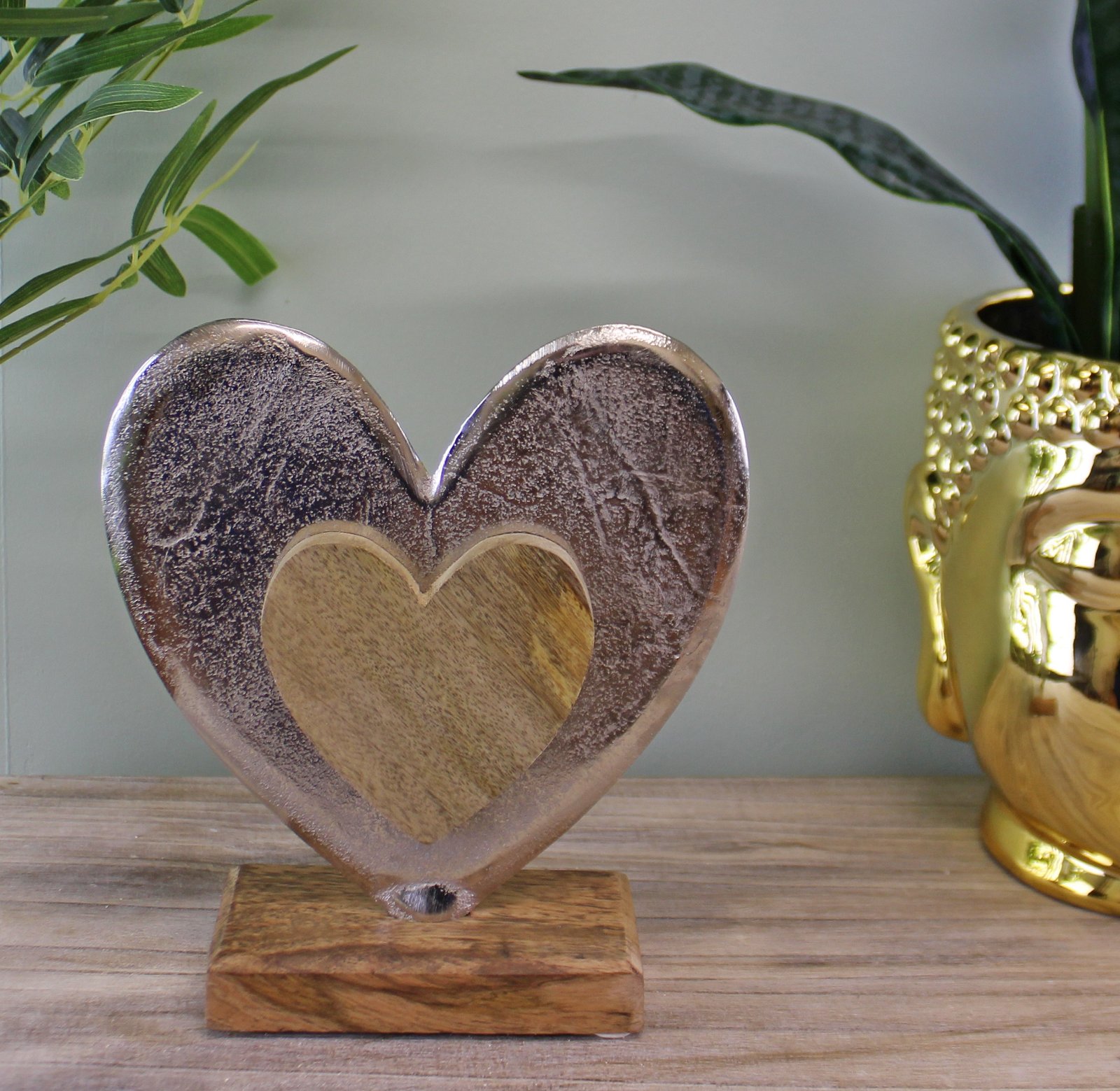 Large Metal and Wood Standing Heart Decoration - Image 3