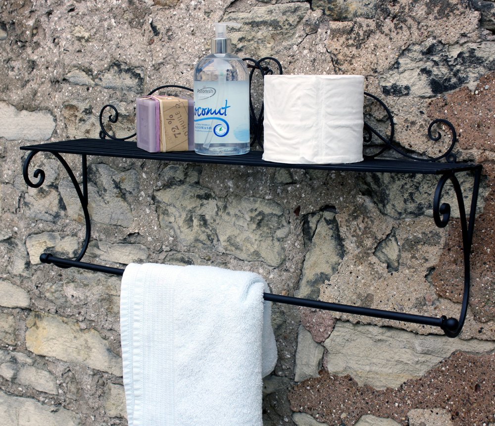 Black Scroll Towel Rail And Shelf - Image 3