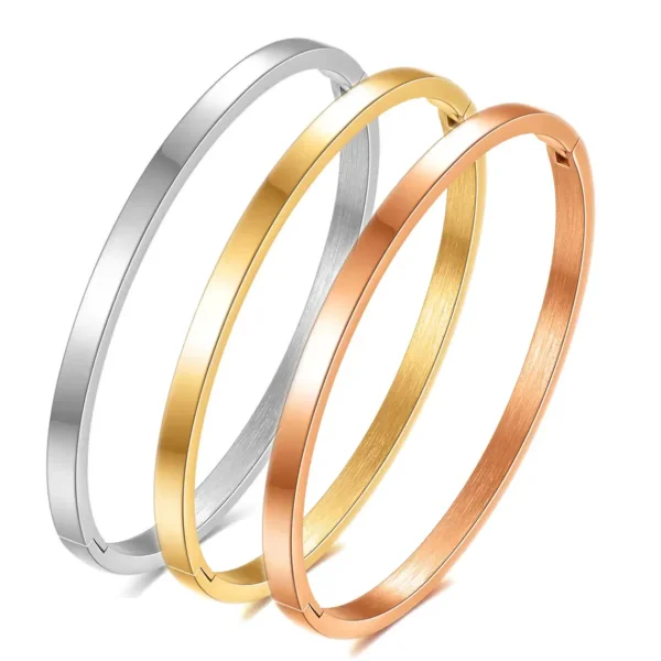 Stainless Steel Metal Glossy Thin Stackable Bangle with Clasp
