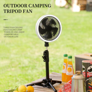 Portable Camping Tripod Fan with Light | Rechargeable 10000mAh Battery