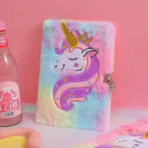 Plush Unicorn Embroidery Secret Diary with Lock Keys