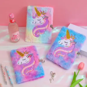 Alternative view of Plush Unicorn Embroidery Secret Diary with Lock Keys Special gift for Girls