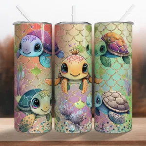 20oz Cartoon Turtles Stainless Steel Tumbler With Lid and Straw