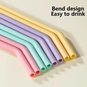 Alternative view of Set of 8 Multi-colour Eco-Friendly Silicone Food-Grade Straws Reusable