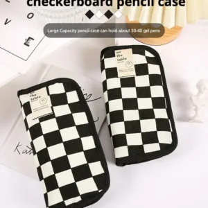 Alternative view of Large Capacity Pencil Case Checkerboard Lattice design-Back to School Supplies Organizer
