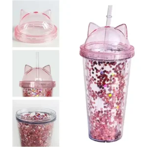 450ml Double Wall Water Bottle Glitter Cat Ear Shape