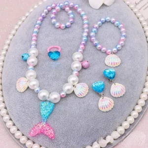 Girl's Little Mermaid Necklace Bracelet Jewellery Set-blue
