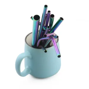Alternative view of 1 Pc Multi-colour Reusable Stainless Steel Bent Straw with Long Cleaning Brush