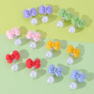 Alternative view of Girls Ear Clip Korean Style Cute Colorful Bowknot Design No Piercing Earrings