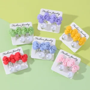 Girls Ear Clip Korean Style Cute Colorful Bowknot Design