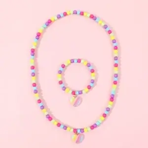 Makersland Heart Colourful Jewellery Beads Necklace Bracelet Set for Girls