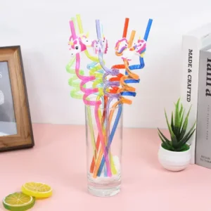 Alternative view of 4 Pcs Colourful Drinking Plastic Straws,Curved Tube Rainbow Unicorn Mermaid Design