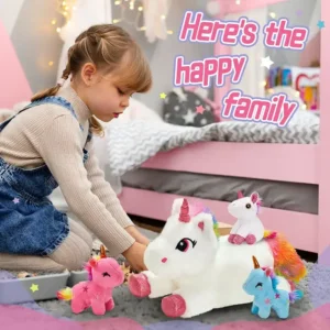 Alternative view of 4 Pcs Unicorn Mother with 3 Babies in the Belly Stuffed Plush Toys Set