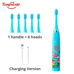 Sonic Electric Toothbrush USB Rechargeable Colourful Cartoon with 6 Brushes Heads