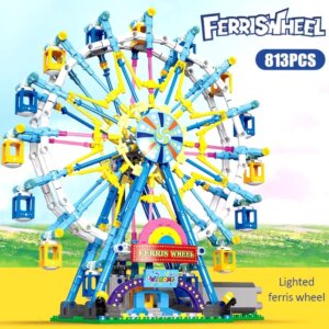 Blue and Cherry Blossom SevenColors LED Rotating Ferris Wheel Building Blocks