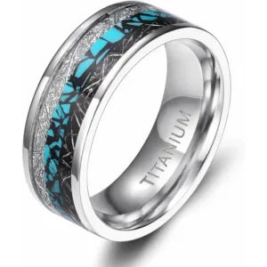 Men's 8mm Titanium Meteorite Ring Turquoise Inlay