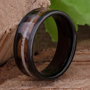 Men’s Black Tungsten Carbide Ring with Wood Inlay