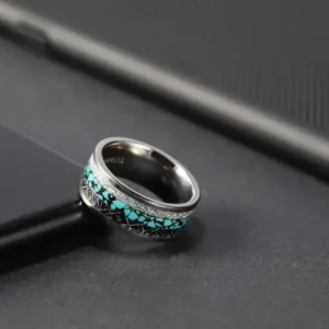 Alternative view of 8mm Titanium Ring with Turquoise Inlay – Lightweight & Elegant | Gift box Included
