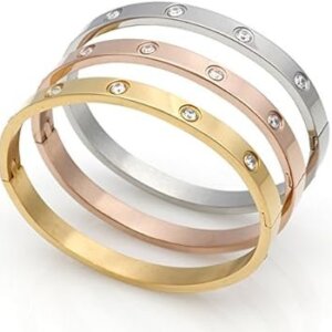 VQYSKO 4mm Platinum-Plated Stainless Steel Stackable Bracelet – Silver, Gold, Rose Gold, 55-65mm (7-inch) | Openable Clasp & Gift Box | Tiftys.com