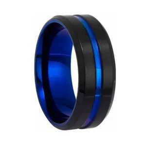 8mm Black Tungsten Wedding Rings with Blue Groove