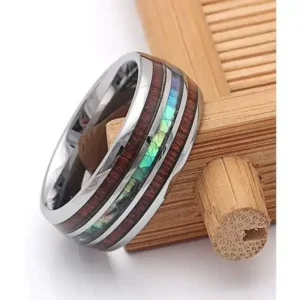 Tungsten Ring 8mm Abalone Shell with Koa Wood