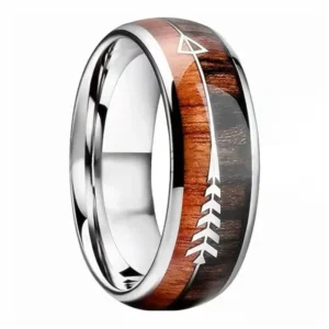 8mm Tungsten 2-Tone Wood & Arrow Wedding Band Ring