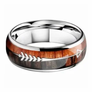 Alternative view of 8mm Tungsten Carbide Ring with Silver Arrow & Unique Two-Tone Wood Inlay