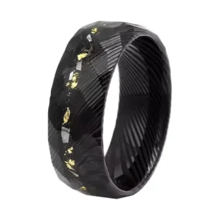 Damascus Steel Ring with Crushed Meteorite & Gold Leaf
