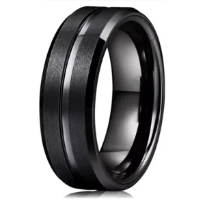 8mm Men’s Black Tungsten Wedding Rings Black Groove