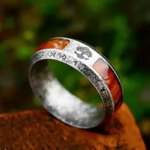 Alternative view of Vintage Men's Viking Tree of Life Ring Stainless Steel with Celtic Knot & Rune Band | Gift Box Included