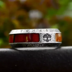 Vintage Men's Viking Tree of Life Ring Stainless Steel with Celtic Knot & Rune Band