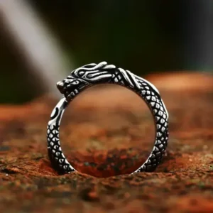 Alternative view of 316L Stainless Steel Dragon Ouroboros Ring – Viking Serpent Norse Mythology Ring