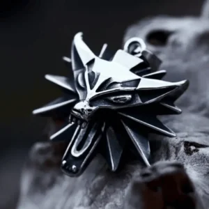 Alternative view of Wolf Pendant Witcher Medallion Necklace Sterling Silver & 316L Stainless Steel