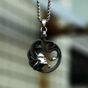 Alternative view of Medusa Snake Pendant Necklace 316L Stainless Steel | Ancient Greek Mythology Jewellery