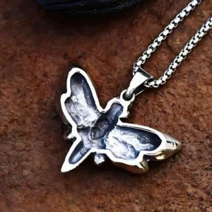 Alternative view of Death Head Skull Butterfly Moth Pendant 316L Stainless Steel | Optional Chains & Gift Box