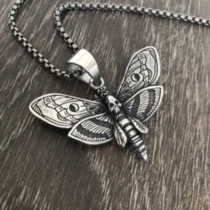 Alternative view of 316L Stainless Steel Death Head Skull Butterfly Moth Pendant | Vintage Gothic Jewellery