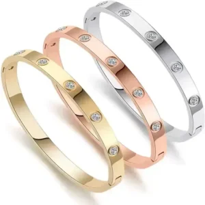 Alternative view of Women's Cubic Zirconia Stone Cuff Bangle Bracelet Stainless Steel