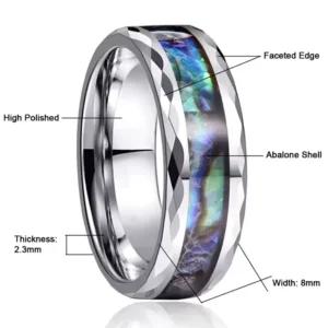 Alternative view of Silver High Polished Multi-color Rainbow Abalone Shell Inlay Tungsten Faceted Edge