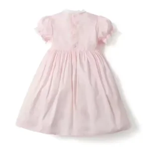 Alternative view of 100% Cotton 2025 Baby Girls Summer Pink Short Sleeve Puff Dress Lace Hand Embroidery