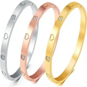 Cubic Zirconia Stone Cuff Bangle Bracelet Stainless Steel Love Friendship