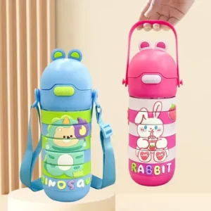 430ml Children Water Bottle, Stainless Steel Thermos Puzzle Cartoon With Straw Early Learning SEN