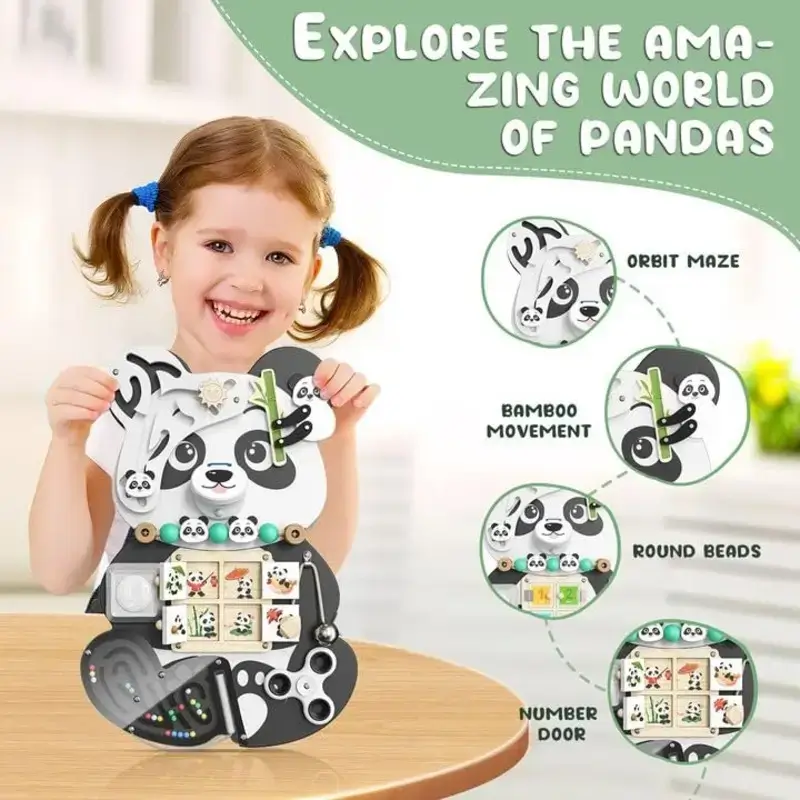 Panda Sensory Board – Wooden Montessori Activity Toy