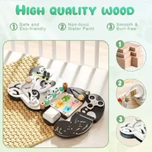 Panda Sensory Board – Wooden Montessori Activity Toy