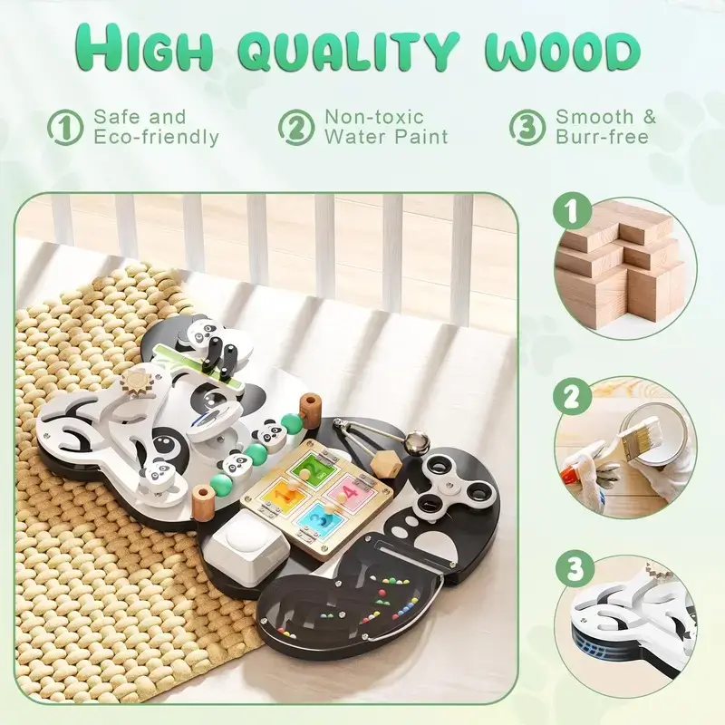 Panda Sensory Board – Wooden Montessori Activity Toy