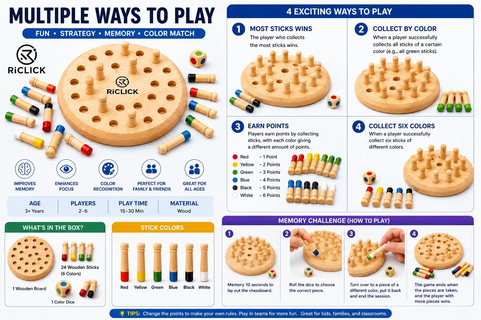 Wooden Memory Match Stick-Sensory Activity Toys